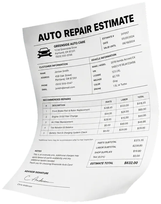 Auto repair estimate